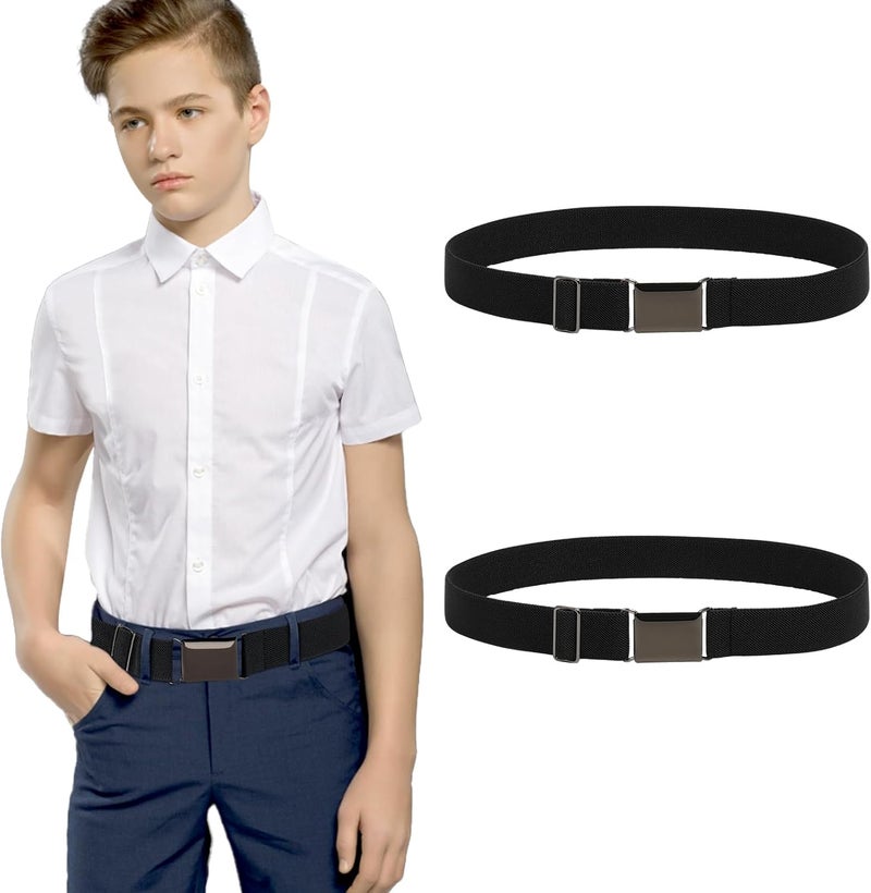 Kajeer Kids Belts 2 Pack for Boys Girls Elastic,Adjustable Silver Square Buckle Boy Toddler Belt for School Uniforms Causal - Image 1